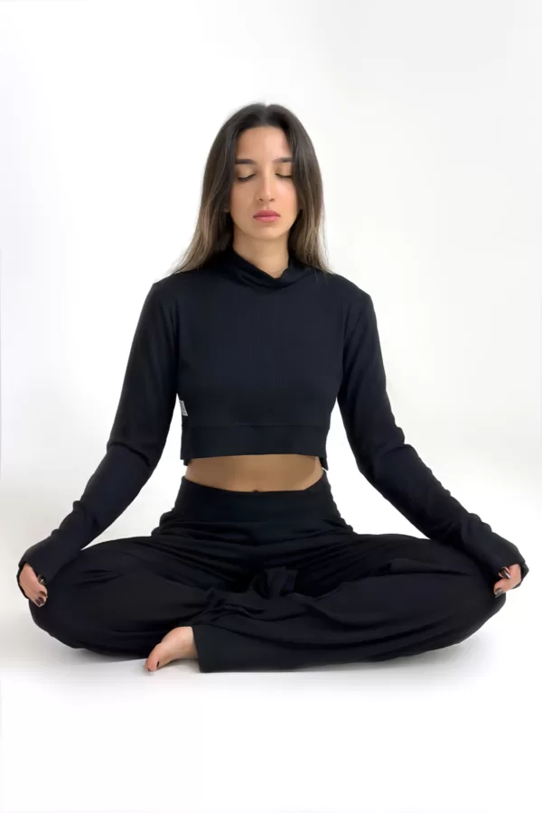 Balıkçı Yaka Siyah Şerit Crop