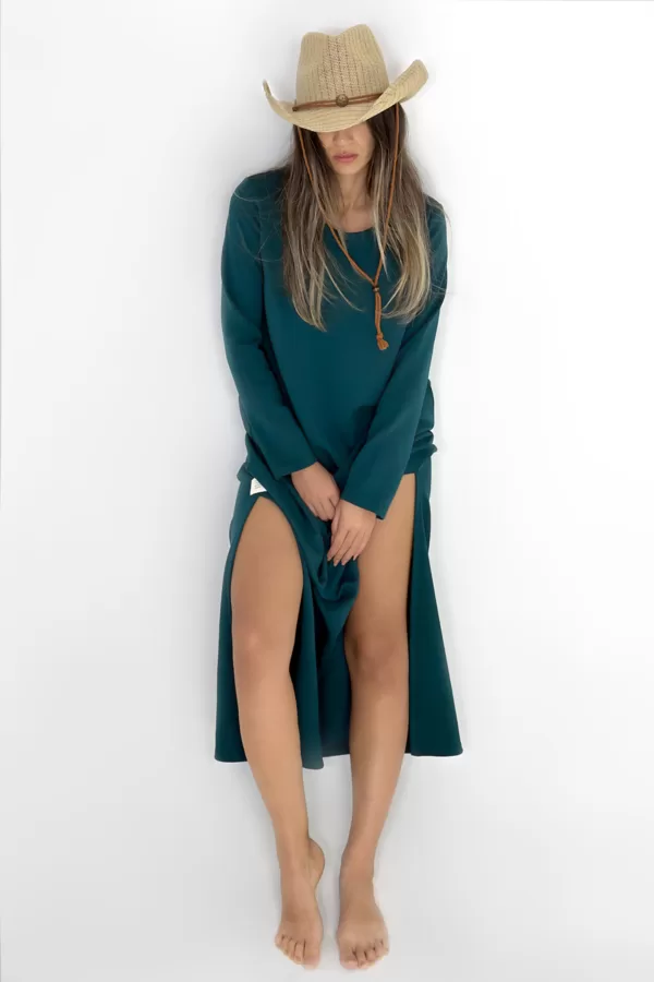 Forest Green Long Dress - Görsel 3