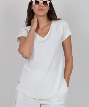 Basic V Yaka S-White Tshirt