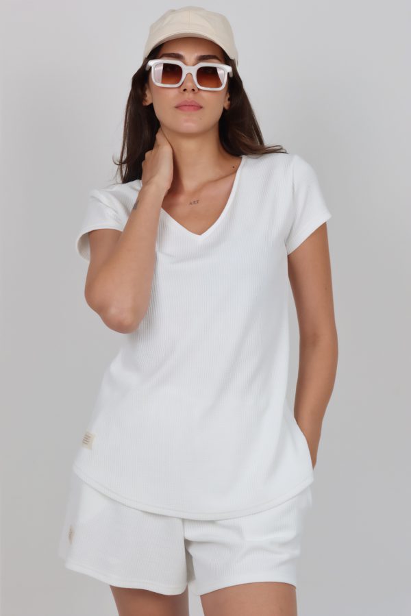 Basic V Yaka S-White Tshirt