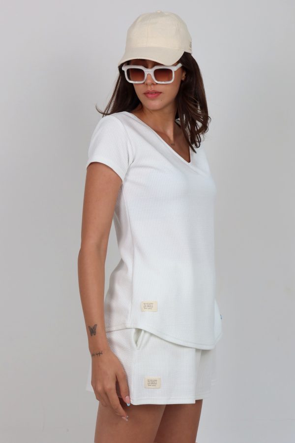 Basic V Yaka S-White Tshirt - Görsel 2