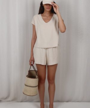 Basic V Yaka W-Cream Tshirt